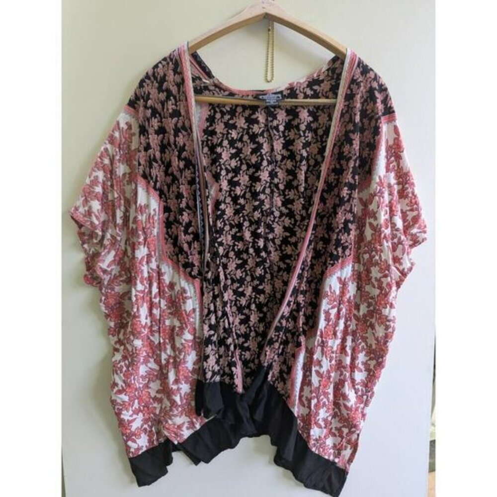 Angie Kimono Women's‎ SZ Large Open Front Accent Top Boho Rayon